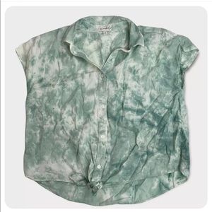 WANDERLY TIE DYE TOP BUTTON FRONT TIE FRONT MICRO SLEEVES LINEN/LYOCELL BLEND M